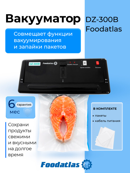 Вакуумный упаковщик DZ-300A Foodatlas Pro (черный)